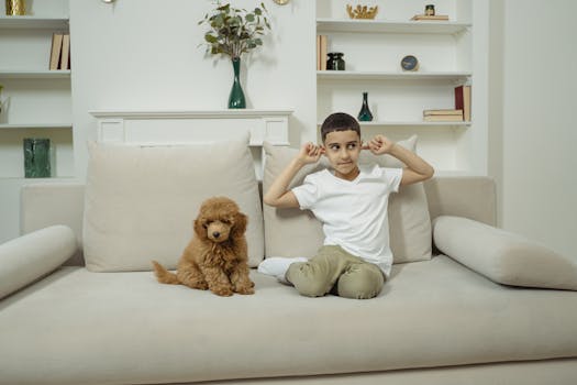 poodle playing with children